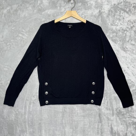 Talbots Petite Sweater Womens Petite Medium Black Side Button Crewneck Pullover - Picture 1 of 10